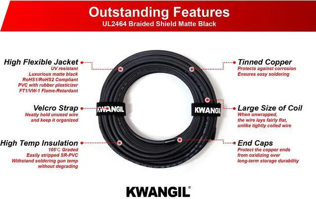 Alt view image 3 of 7 - 18AWG 4C AMSB Shielded Cable Wire (UL2464) - Highly Flexible Str TC, PVC Ins, OS+TC BRD, PVC JKT for CNC Machine, Stepper Motor, VFD Spindle (Matte Black 25FT)
