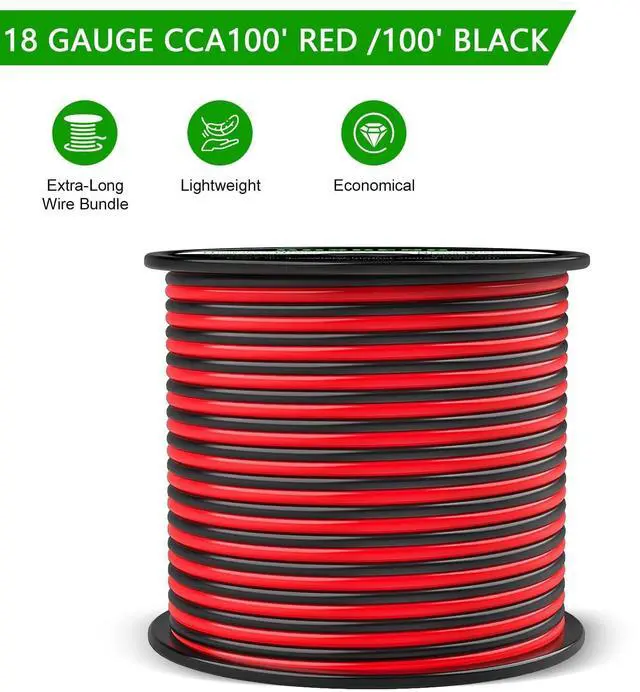 Alt view image 2 of 6 - 18 Gauge Wire 100FT, 2 Conductors Electrical Wire Red and Black Cable, Low Voltage/PVC 18AWG Copper Clad Aluminum Extension Cord for Speaker Wire, LED, Car, Automotive12V/24V DC