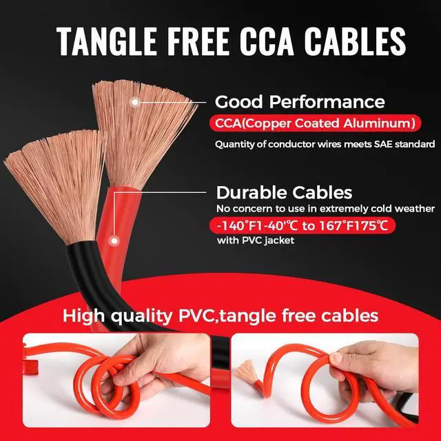 Alt view image 2 of 6 - 12FT 10 Gauge Jumper Cables for Car, SUV and Trucks Battery, Heavy Duty Automotive Booster Cables for Jump Starting Dead or Weak Batteries with Carry Bag