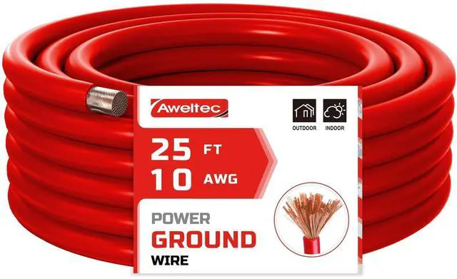 Main image of 10 Gauge Wire, 25 Feet Red Power Ground Cable, Primary Automotive Wires, Copper Clad Aluminum for Battery Cable, Car Audio, Amp Wiring, Generator, Automotive, RV