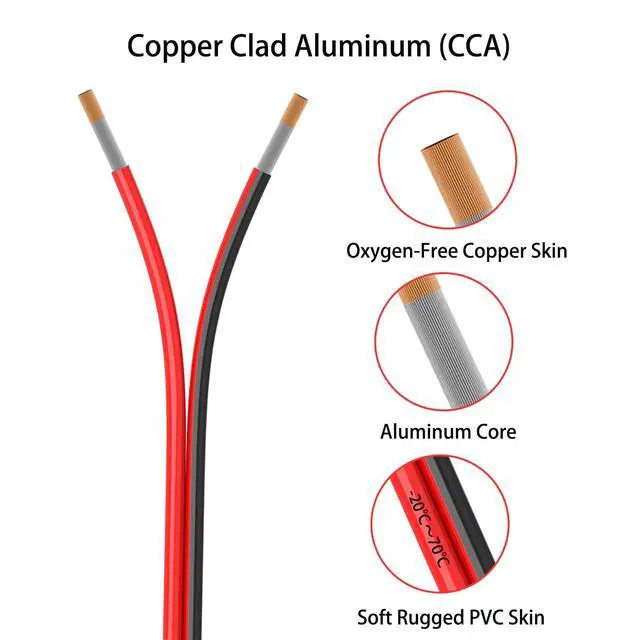 Alt view image 3 of 7 - 16 Gauge 2 Conductors 30FT Electrical Wire, Red Black Cable, Flexible Low Voltage PVC Copper Clad Aluminum Extension Cord for Car Speaker Wire, LED Wire,Lamps Lighting,Residential Wiring 12V/24V DC.