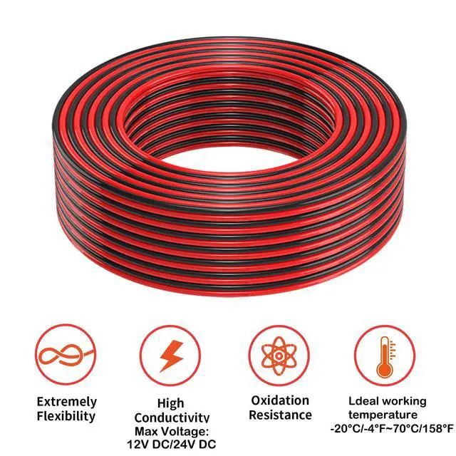Alt view image 4 of 7 - 16 Gauge 2 Conductors 30FT Electrical Wire, Red Black Cable, Flexible Low Voltage PVC Copper Clad Aluminum Extension Cord for Car Speaker Wire, LED Wire,Lamps Lighting,Residential Wiring 12V/24V DC.