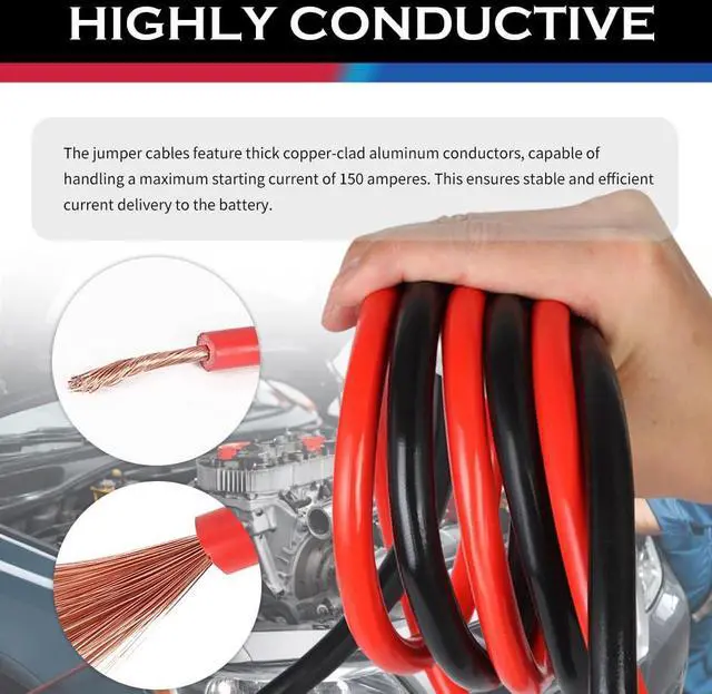 Alt view image 4 of 7 - 67" 150A Car Jumper Cables Heavy Duty,Automotive Battery Jumper Cables with Alligator Clips for Jump Starting Dead or Weak Batteries,Portable Jumpers Cable Kit for Most Vehicles