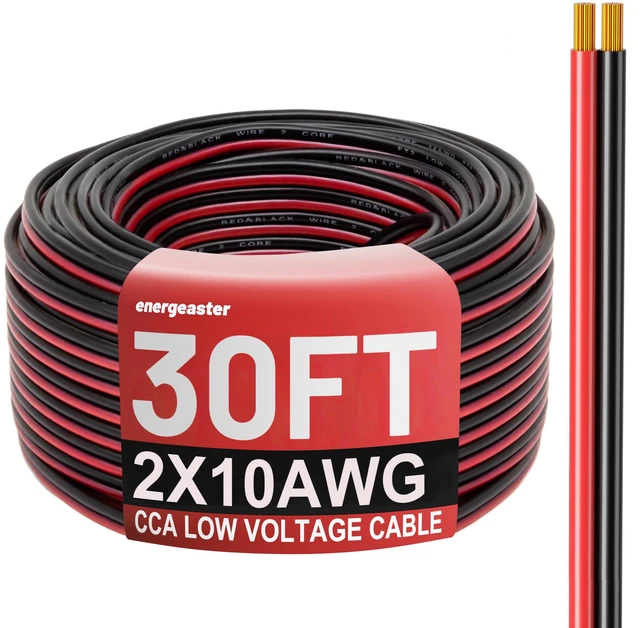 Main image of 10 Gauge Wire 30FT, 10AWG Automotive Wire Electrical Wire 2 Conductors Red Black Cable, Low Voltage Copper Clad Aluminum Extension Cord for Speaker Wire, LED, Automotive 12V/24V DC