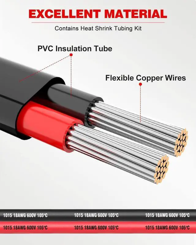 Alt view image 2 of 6 - 18 Gauge Wire 2 Conductor Electrical Wire, 18 AWG Stranded PVC Cord, 12V Low Voltage/Tinned Copper/Flexible Cable for Automotive Wiring, Lamp Cord, Marine Cable (15FT)