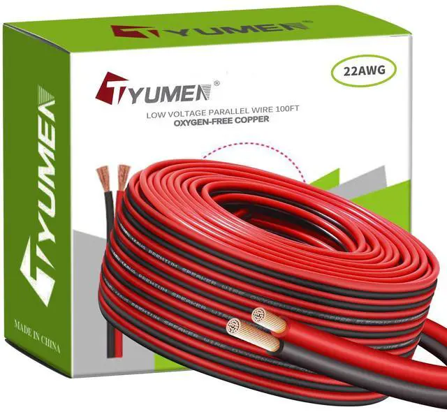 Main image of 22 Gauge Wire 100 Feet Pure Copper, 22AWG Red Black Low Voltage/Speaker/Automotive/Electrical Wire, 22 AWG OFC 12V/24V DC Extension Cords for LED Strips Lamp Lighting, in-Home, Autos, DIY use