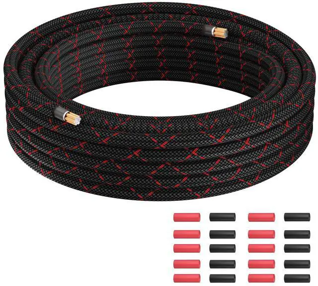 Main image of 8 Gauge Wire 20FT, Primary Automotive Power or Ground Wire, Battery Cable, Nylon Braided Jacket, Copper Clad Aluminum, Car Audio Amplifier RV Trailer Electrical Wire, with 10 Heat Shrink Tubing, Black
