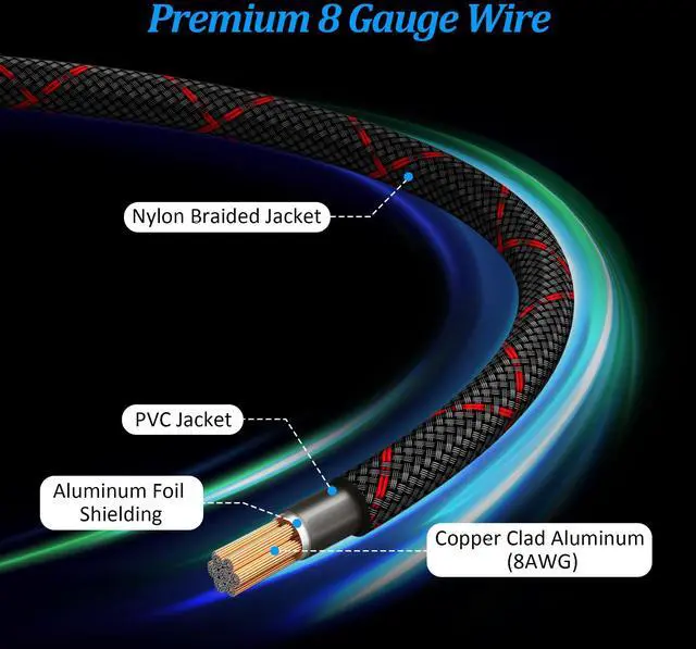 Alt view image 2 of 7 - 8 Gauge Wire 20FT, Primary Automotive Power or Ground Wire, Battery Cable, Nylon Braided Jacket, Copper Clad Aluminum, Car Audio Amplifier RV Trailer Electrical Wire, with 10 Heat Shrink Tubing, Black