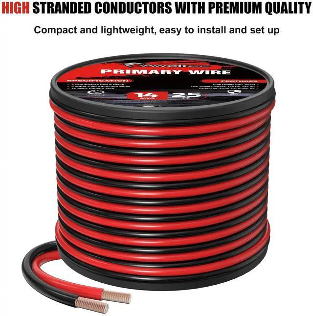 Alt view image 7 of 7 - 14 Gauge Wire, 14AWG 25FT Automotive Electrical Wire, 2 Conductor Red Black Primary Cable, Copper Clad Aluminum Wire for LED Light Strips, Car Audio, Speakers,12V/24V DC