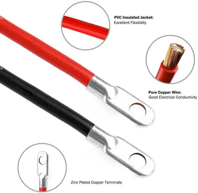Alt view image 2 of 7 - 4AWG 24-Inch Battery Inverter Cables Set, 4Gauge x 24"(1 Positive & 1 Negtive) for Car, Truck, RV, Solar