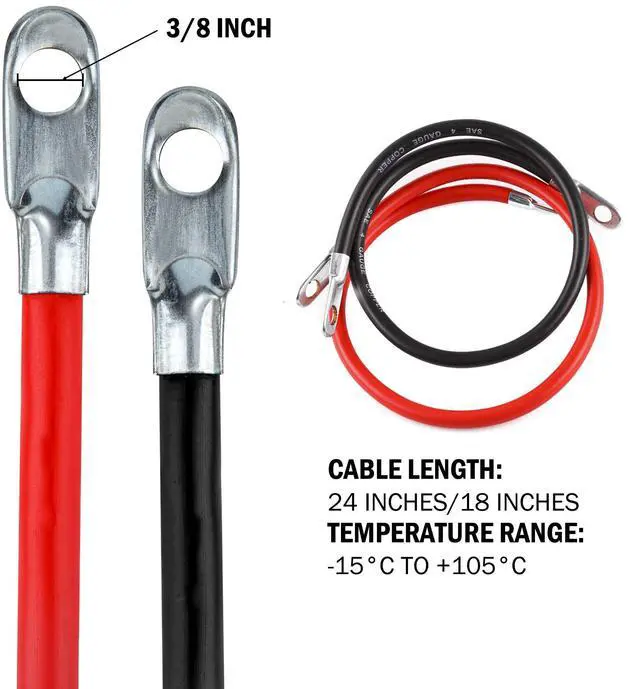 Alt view image 3 of 7 - 4AWG 24-Inch Battery Inverter Cables Set, 4Gauge x 24"(1 Positive & 1 Negtive) for Car, Truck, RV, Solar