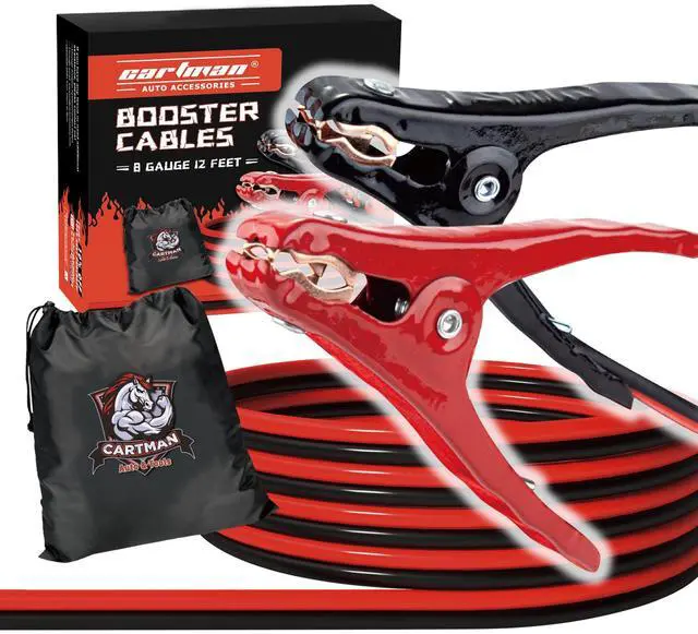 Main image of 8 Gauge 12 Feet Jumper Cable Heavy Duty Booster Cables with Carry Bag