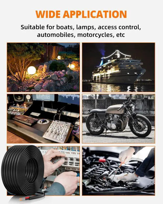Alt view image 7 of 7 - 16 Gauge Wire, 16 AWG 2 Conductor Electrical Wire, Flexible/Oxygen-Free Tinned Copper/Stranded PVC 16/2 Cord for Automotive, Marine, LED Strips, Solar, RV, Lighting (30FT)