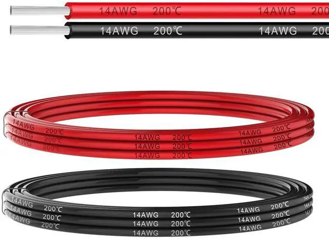 Main image of 14 Gauge 10FT 2 Conductor Silicone Electrical Wire, 14 AWG Red Black 2mm Wire Cord,12V/24V DC Low Voltage/Tinned Copper Wire/2 Wires for Automotive Wire LED Strips Lamp Lighting Marine(3.1M/10FT)