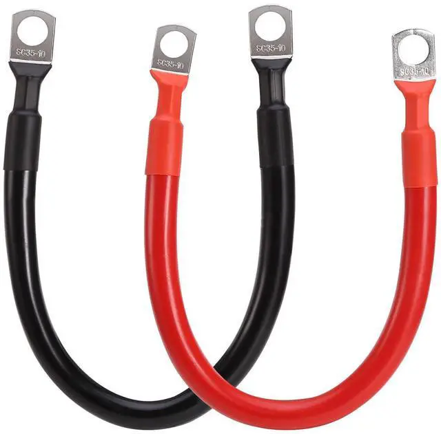 Main image of 2 AWG Car Cables (2FT) - Heavy-Duty Power Inverter Wire Set with 3/8" Lugs for Automotive, Solar, Marine, RV, Boat & Motorcycle - Red & Black (Flexible, High-Current)
