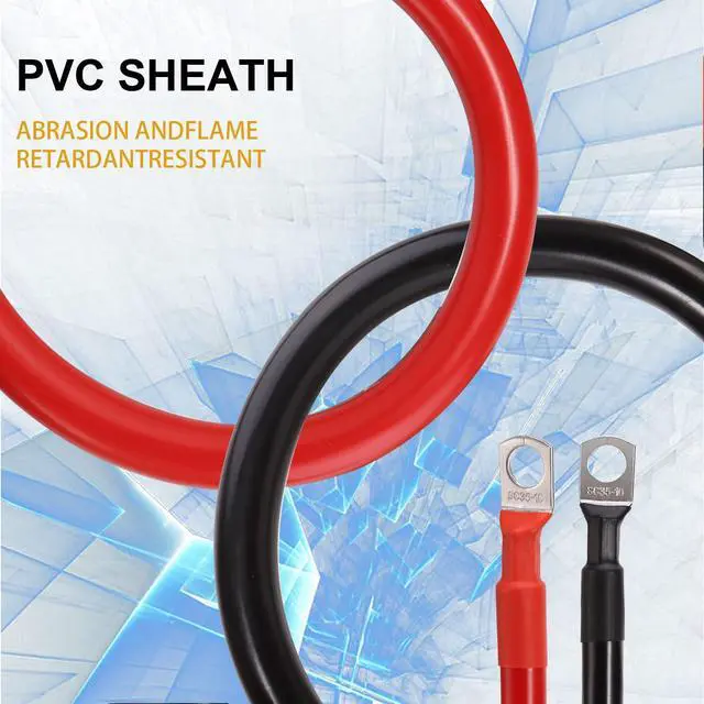 Alt view image 7 of 7 - 2 AWG Car Cables (2FT) - Heavy-Duty Power Inverter Wire Set with 3/8" Lugs for Automotive, Solar, Marine, RV, Boat & Motorcycle - Red & Black (Flexible, High-Current)