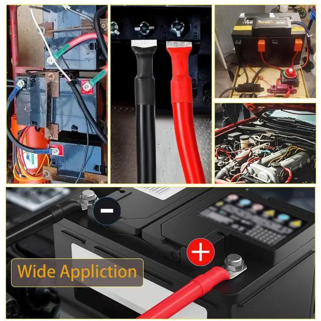 Alt view image 6 of 7 - 2 AWG Car Cables (2FT) - Heavy-Duty Power Inverter Wire Set with 3/8" Lugs for Automotive, Solar, Marine, RV, Boat & Motorcycle - Red & Black (Flexible, High-Current)