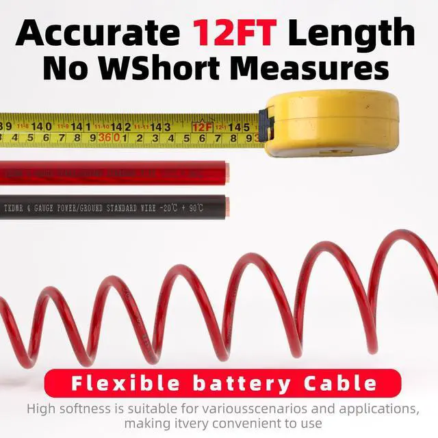 Alt view image 3 of 6 - 4 Gauge Wire Battery Cable - CCA 4 AWG Electrical Wire Extension Cord, 12FT Red with Cable Sleeves, for Automotive Power Ground, Battery Cable, Car Audio, RV