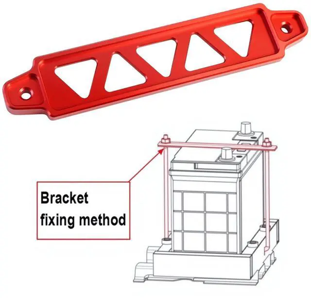 Alt view image 6 of 7 - Battery Hold Down Kit Universal Aluminum Alloy Battery Hold Down Kit with 304 Stainless Steel J Bolts Universal 8.5" Triangular Five-Hole Car Battery Holder Kit (red)