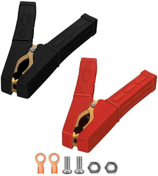 Main image of Jumper Cable Clamps 1 Pair, Battery Clamps Pure Copper, Battery Charger Clamps 4 Inch, Jumper Cable Ends Heavy Duty with Insulating Sheath for Under 5AWG Battery Cables 12V/24V/36V by