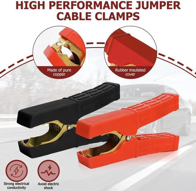 Alt view image 2 of 7 - Jumper Cable Clamps 1 Pair, Battery Clamps Pure Copper, Battery Charger Clamps 4 Inch, Jumper Cable Ends Heavy Duty with Insulating Sheath for Under 5AWG Battery Cables 12V/24V/36V by