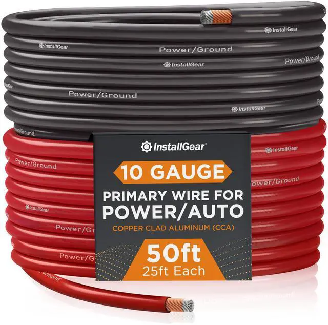 Main image of 10 Gauge Wire (50ft) Copper Clad Aluminum CAA - Primary Automotive Wire, Car Amplifier Power & Ground Cable, Battery Cables, Car Audio Speaker Stereo, RV Trailer Wiring Welding Cable 10ga