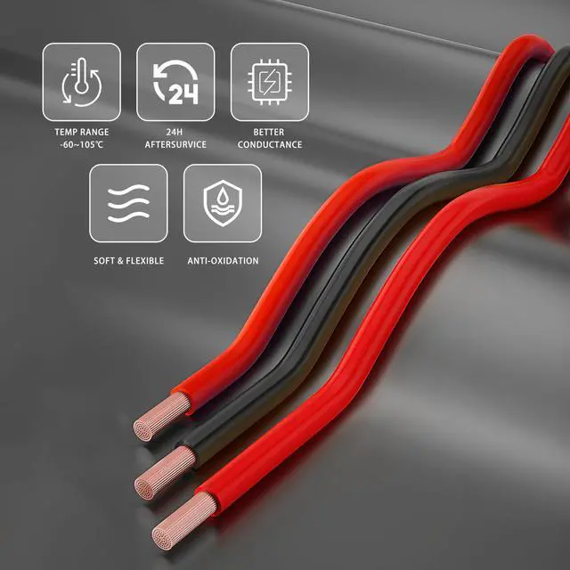 Alt view image 3 of 7 - 22 Gauge Flexible Electrical Wire 25FT Black and 25FT Red Extension Cable 22AWG Stranded Oxygen Free Copper Wire for Automotive Solar Panel led Lamps Strip Lighting Marine Boat Battery(22/2-25FT)