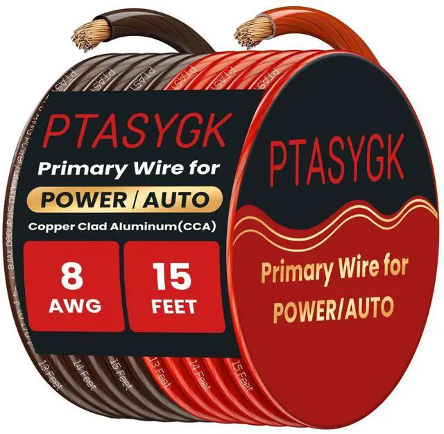 Main image of 8 Gauge Wire 15ft Red Black CCA Automotive Battery Power Cable Low Voltage Primary Wire for Car Audio, Solar & Generator - Flexible PVC Jacket