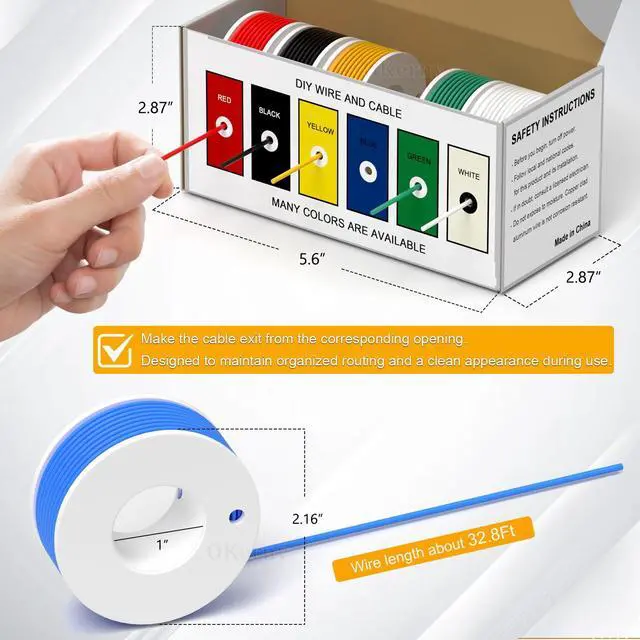 Alt view image 7 of 7 - 22/24 AWG Wire Stranded Solid Core Hook-Up Flexible Wires, 6 Colors Harnesses Each Roll 32.8ft/10M PVC Tinned Copper Core Automotive Electrical Cables, High Temp Resistant -20 to 80