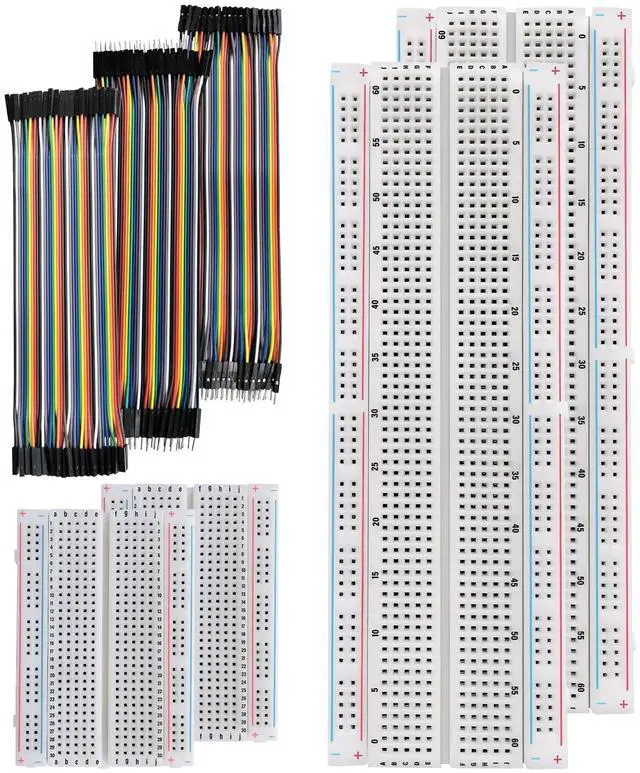 Main image of 124 Pcs Breadboard Kit Jumper Wires Set 2×830 & 2×400 Tie Points Solderless Breadboard with 120 Pcs Flexible Jumper Wire Bundle for Students, Beginners & DIY Circuit Prototyping