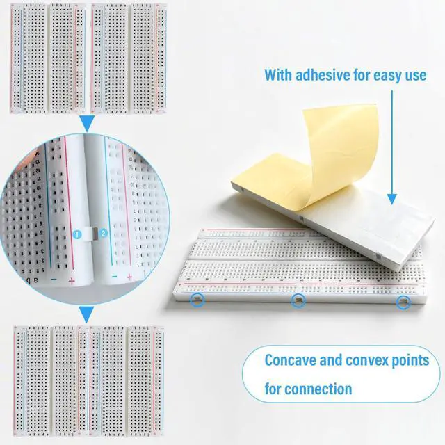 Alt view image 3 of 7 - 124 Pcs Breadboard Kit Jumper Wires Set 2×830 & 2×400 Tie Points Solderless Breadboard with 120 Pcs Flexible Jumper Wire Bundle for Students, Beginners & DIY Circuit Prototyping