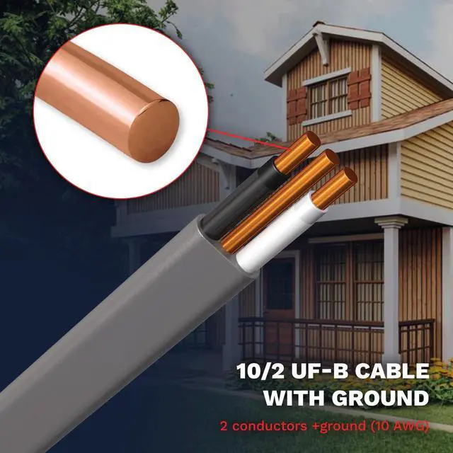 Alt view image 2 of 6 - 10/2 UF-B Wire 10 Gauge Outdoor Direct Burial Electrical Underground Cable 10AWG 2 Connector Insulated Jacket Gray (25 FT)