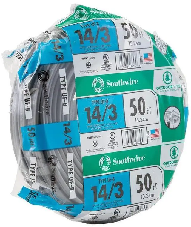 Alt view image 4 of 4 - 14/3 UF-B Underground Feeder Cable 50 ft Copper Wire for Outdoor Direct Burial, Wet & Sunlight-Resistant, 600V Rated