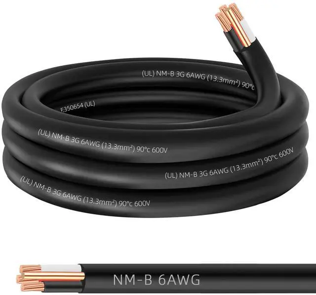 Main image of NM-B 6/3 Wire with Ground,15ft 6 AWG Copper Wire 6 Gauge 3 Conductor Nonmetallic Sheathed NM-B Cable,6/3 NM-B W/G Wire Stranded Indoor Residential Electrical Wiring for Branch Circuit Switches,Outlets