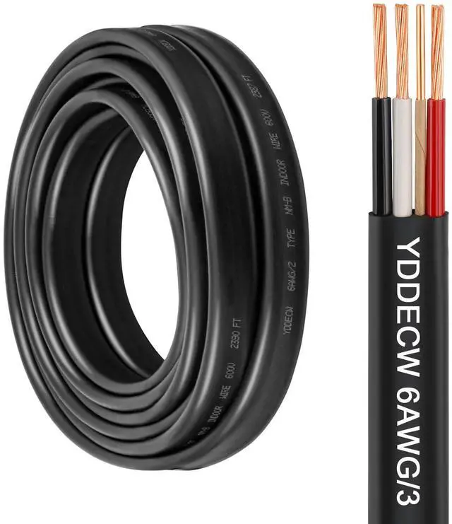 Main image of 6/3 NM-B Wire with Ground - 15FT 6 Gauge Non-Metallic Sheathed Cable Pure Copper 6 AWG 3 Conductor Residential Indoor Wire for Outlets, Switches and Other Loads etc.