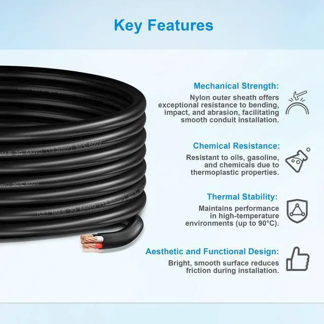 Alt view image 6 of 6 - 6/3 NM-B Wire with Ground,15FT,Non-Metallic Sheathed Cable, 6/3+10/1 AWG,Electrical Wire for Residential Building, Indoor Wiring Projects, Lighting,Hot tub, EV Charger,Not for Outdoor Use
