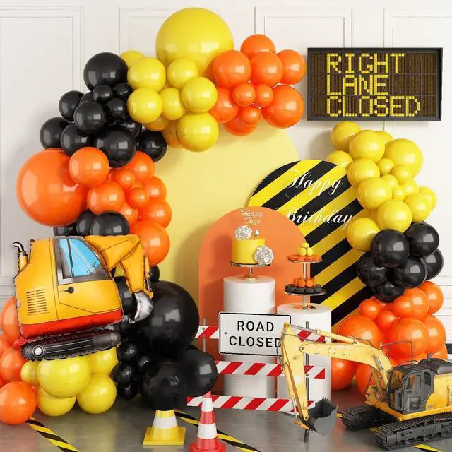 Main image of Construction Party Balloon Garland Kit, Construction Birthday Party Supplies Orange Black Yellow Balloon Garland with Truck Foil Balloon for Construction Quarantine Party Decorations