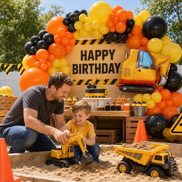 Alt view image 4 of 7 - Construction Party Balloon Garland Kit, Construction Birthday Party Supplies Orange Black Yellow Balloon Garland with Truck Foil Balloon for Construction Quarantine Party Decorations