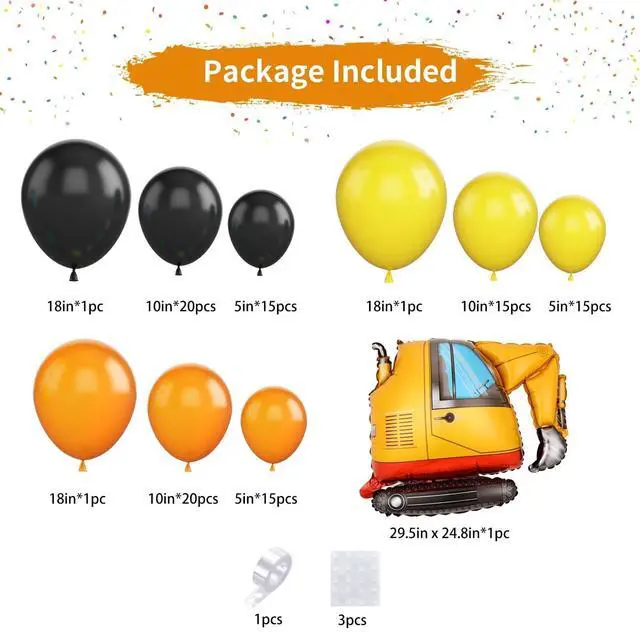 Alt view image 2 of 7 - Construction Party Balloon Garland Kit, Construction Birthday Party Supplies Orange Black Yellow Balloon Garland with Truck Foil Balloon for Construction Quarantine Party Decorations