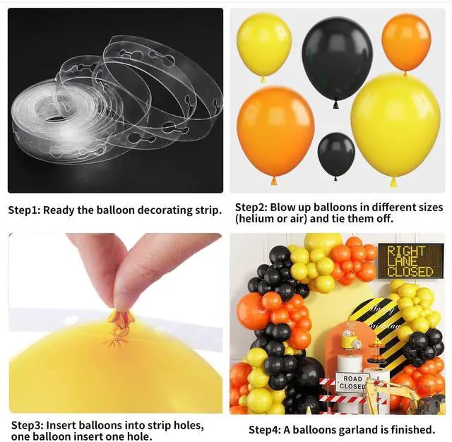 Alt view image 3 of 7 - Construction Party Balloon Garland Kit, Construction Birthday Party Supplies Orange Black Yellow Balloon Garland with Truck Foil Balloon for Construction Quarantine Party Decorations