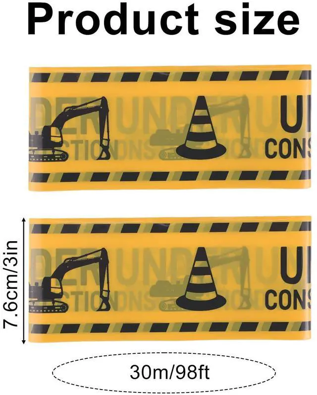 Alt view image 2 of 7 - 2 Rolls Under Construction Party Tape, 98 Feet x 3 Inch No Sticky Construction Theme Caution Banner Birthday Party Favors Decor for Classroom Home Work Zone Photo Prop Supplies