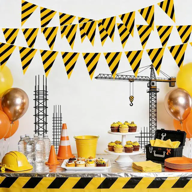 Alt view image 3 of 6 - Construction Birthday Party Supplies, 5 Packs Construction Pennant Banner Decorations, Dump Truck Theme Flag Banner for Boy, Under Construction Party Bunting Banner Decor