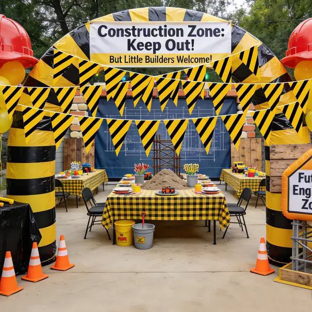 Alt view image 4 of 6 - Construction Birthday Party Supplies, 5 Packs Construction Pennant Banner Decorations, Dump Truck Theme Flag Banner for Boy, Under Construction Party Bunting Banner Decor