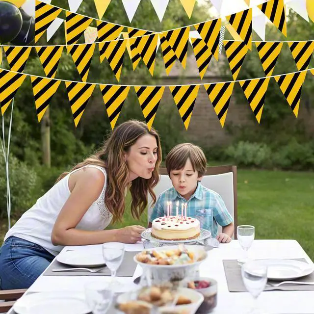 Alt view image 6 of 6 - Construction Birthday Party Supplies, 5 Packs Construction Pennant Banner Decorations, Dump Truck Theme Flag Banner for Boy, Under Construction Party Bunting Banner Decor