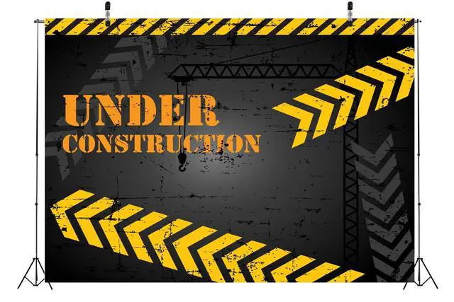 Alt view image 4 of 7 - 7x5ft Fabric Under Construction Backdrop Construction Theme Party Decorations Backdrop Black and Yellow Warning Lines Construction Site Banner Children Kids Boys Birthday Shoot Photo Props