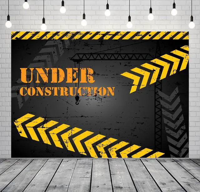 Alt view image 2 of 7 - 7x5ft Fabric Under Construction Backdrop Construction Theme Party Decorations Backdrop Black and Yellow Warning Lines Construction Site Banner Children Kids Boys Birthday Shoot Photo Props