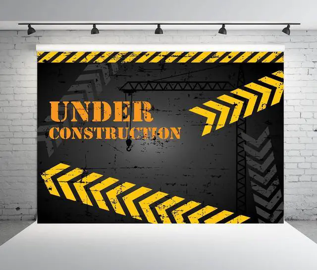 Alt view image 3 of 7 - 7x5ft Fabric Under Construction Backdrop Construction Theme Party Decorations Backdrop Black and Yellow Warning Lines Construction Site Banner Children Kids Boys Birthday Shoot Photo Props