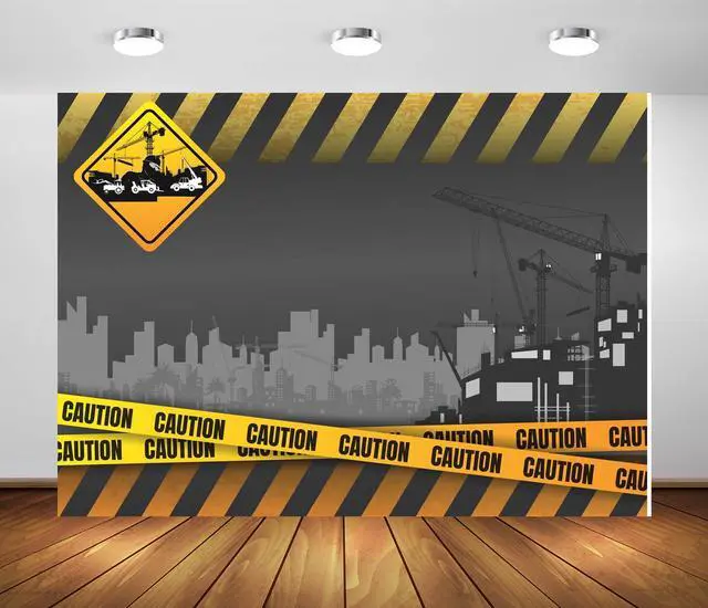 Main image of 7x5ft Fabric Under Construction Backdrop Construction Theme Party Decorations Backdrop Black and Yellow Warning Lines Construction Site Banner Children Kids Boys Birthday Shoot Photo Props