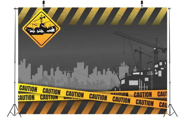 Alt view image 4 of 7 - 7x5ft Fabric Under Construction Backdrop Construction Theme Party Decorations Backdrop Black and Yellow Warning Lines Construction Site Banner Children Kids Boys Birthday Shoot Photo Props
