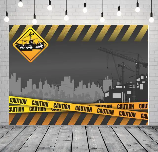 Alt view image 2 of 7 - 7x5ft Fabric Under Construction Backdrop Construction Theme Party Decorations Backdrop Black and Yellow Warning Lines Construction Site Banner Children Kids Boys Birthday Shoot Photo Props
